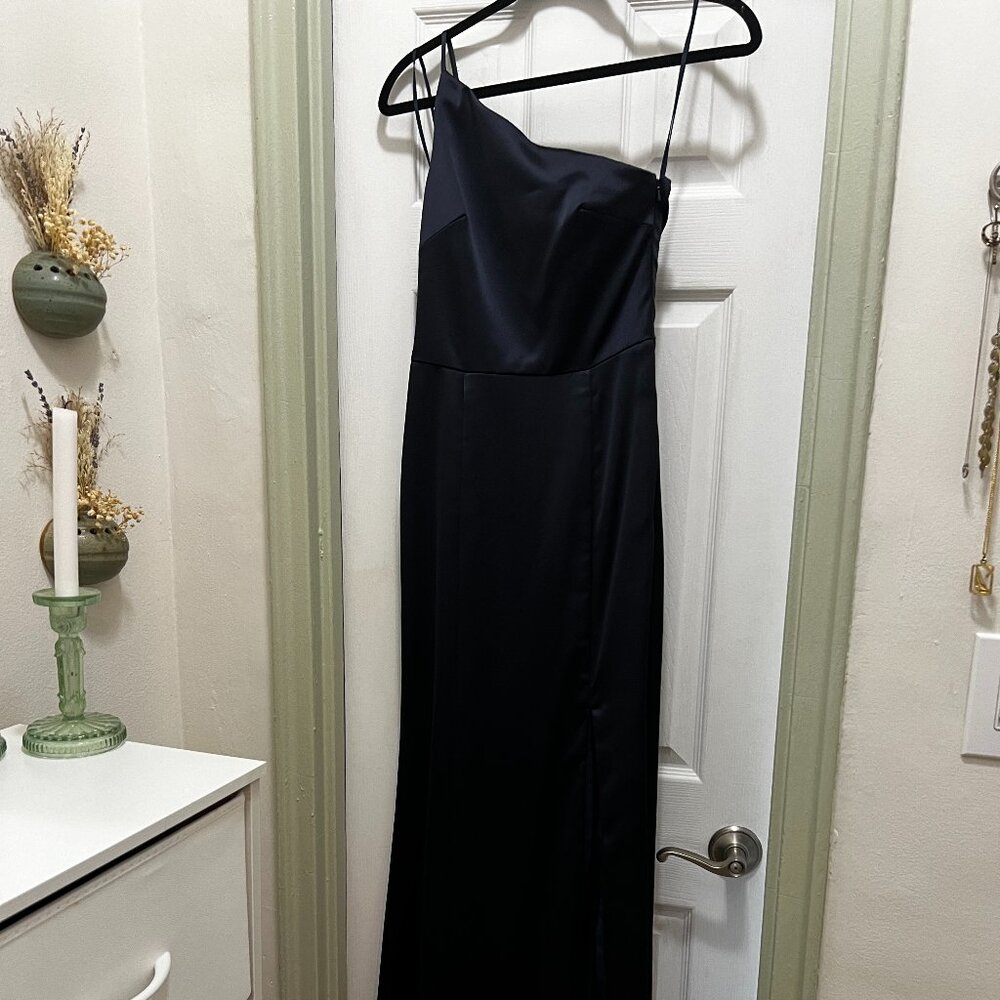 Amsale Kaia Dark Navy Fluid Satin Bridesmaid Dress